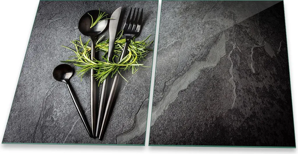 Set 2 Copripiano Cucina 40x52 Astratto Scuro Vetro Temperato Design