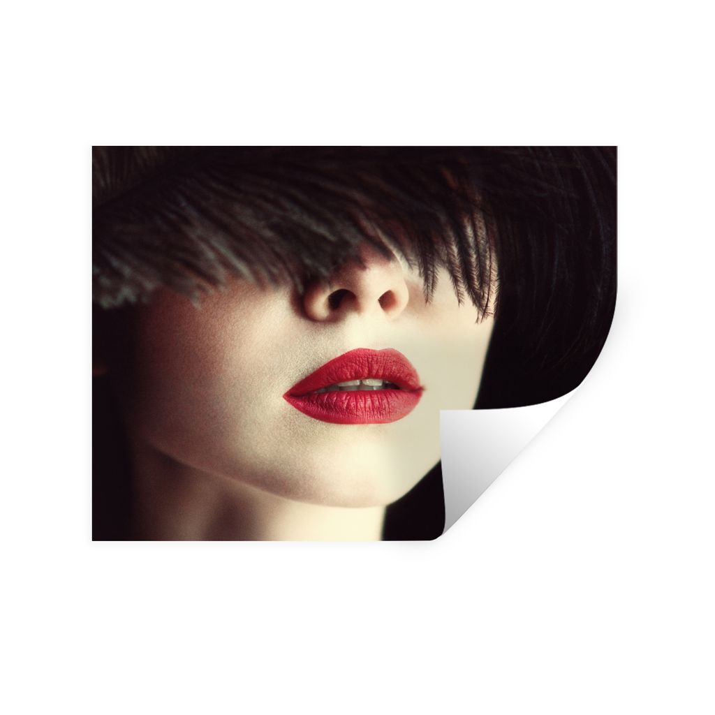 MuchoWow Wandtattoo Wandsticker Wandaufkleber Frau - Lippen - Rot - Porträt 160x120 cm Selbstklebend und Repositionierbar - Selbstklebend - Foto...