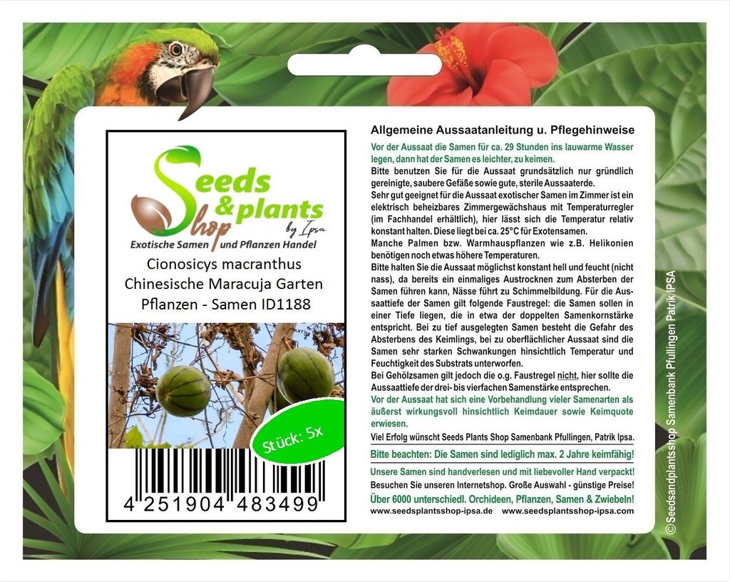 5x Cionosicys macranthus Chinesische Maracuja Garten Pflanzen - Samen ID1188