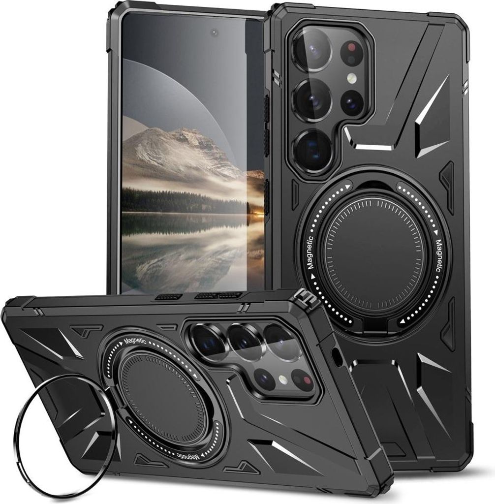 Samsung Galaxy S25 Ultra Hülle - Coverup Heavy Duty Ring Kickstand Back Cover - MagSafe Compatible - Schwarz