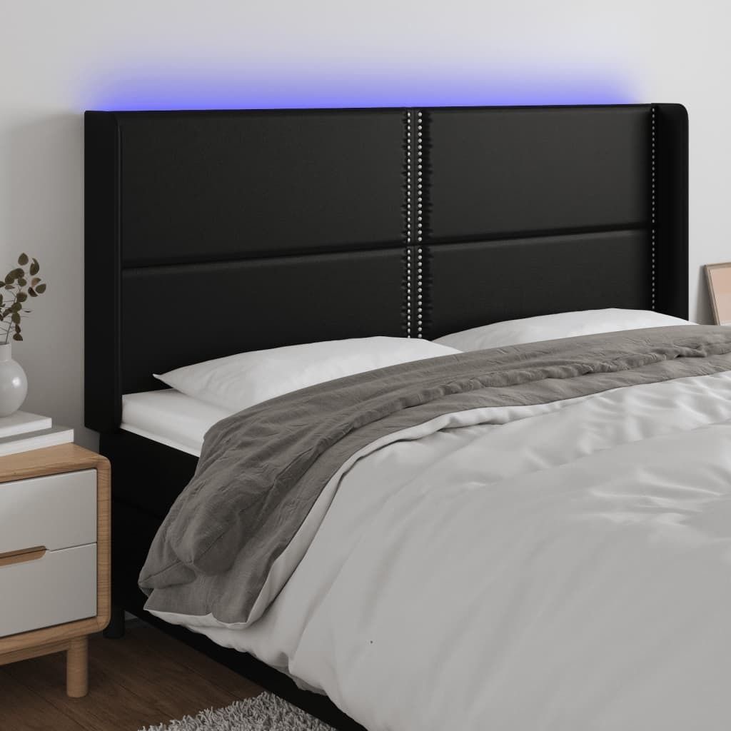 The Living Store LED Kopfteil Schwarz 203x16x118/128 cm Kunstleder