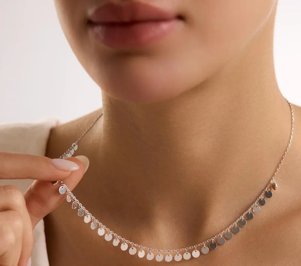 Collier minimal à paillettes en argent rhodié pour femme - Bijou chic