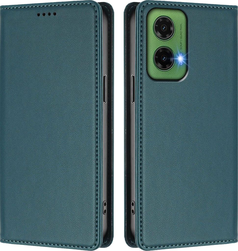 Handyhülle für Motorola Moto G35, Kunstleder Klapphülle Stoßfeste Magnetische Hülle mit Ständer Grün