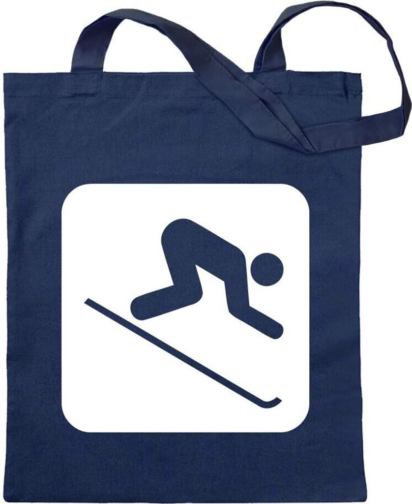Kiwistar - Baumwolltasche - dunkelblau - Piste Abfahrt Piktogramme - Tragetasche Stoffbeutel Umhängetasche Langer Henkel