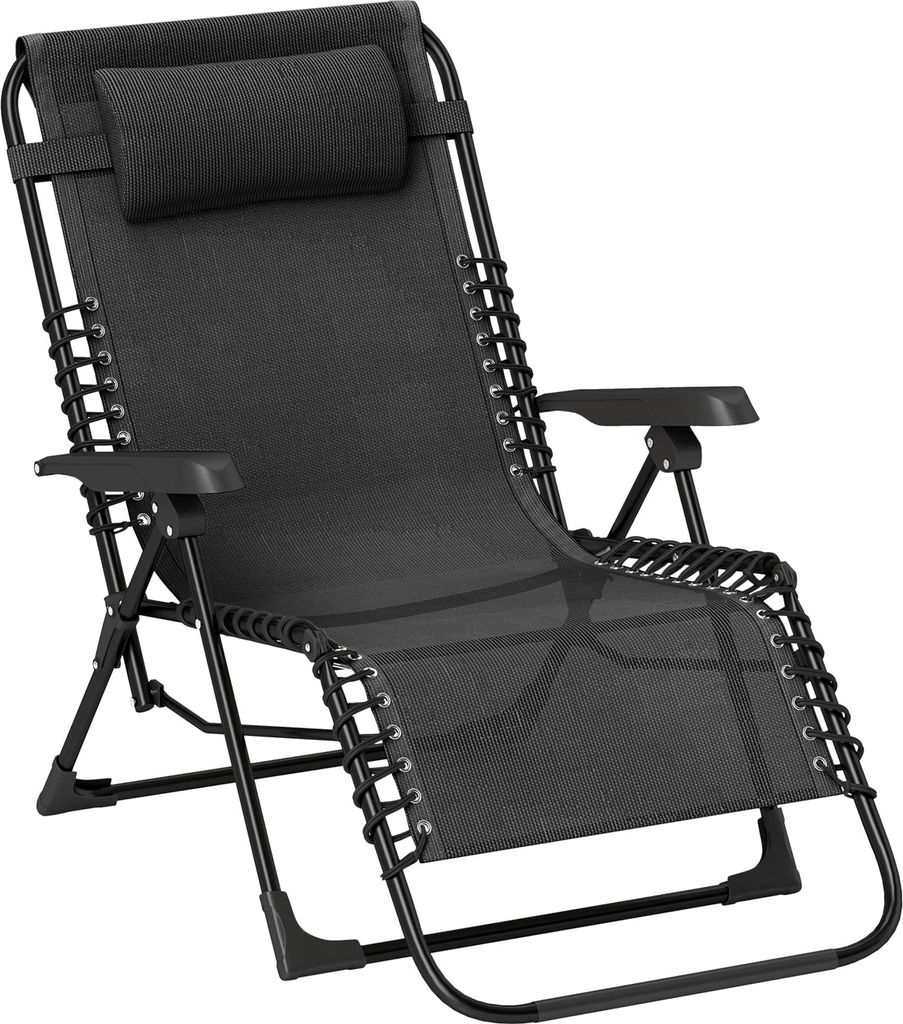 Sonnenliege klappbar Gartenliege mit Kopfkissen, 5-Fach verstellbare Rückenlehne bis 120 kg belastbar Schwarz