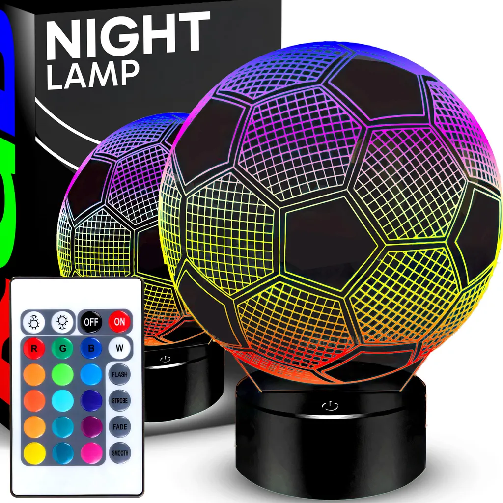 Lampe de Chevet 3D Football pour Enfant LED RGB avec Télécommande