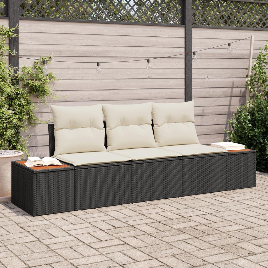 Desgin 3-teiliges Garten-Sofa-Set mit Kissen Schwarz Poly-Rattan Akazie - Gartensofas 3356682