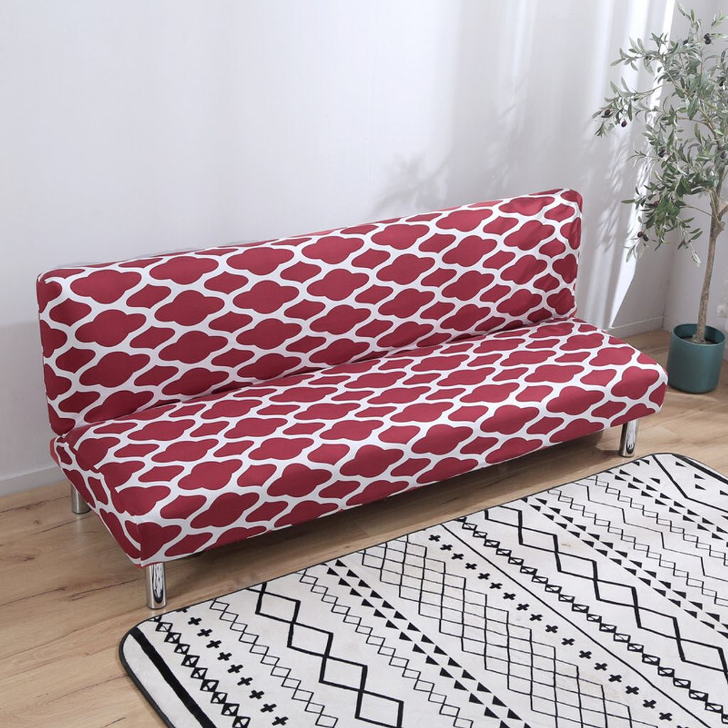 Klappsofabettbezug Einfarbiger Futon Armloser Schonbezug Polyester Elastischer Stoff All-Inclusive-Bezug - Weinrot