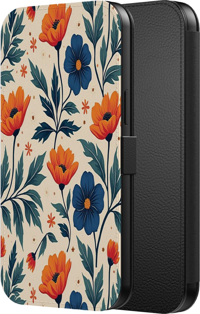 Smartphonica Telefon Fall passt iPhone 12 Pro Max Kunstleder Bücherregal Fall mit magnetischer Lippe und Kartenhalter mit blauen und roten Blumend...
