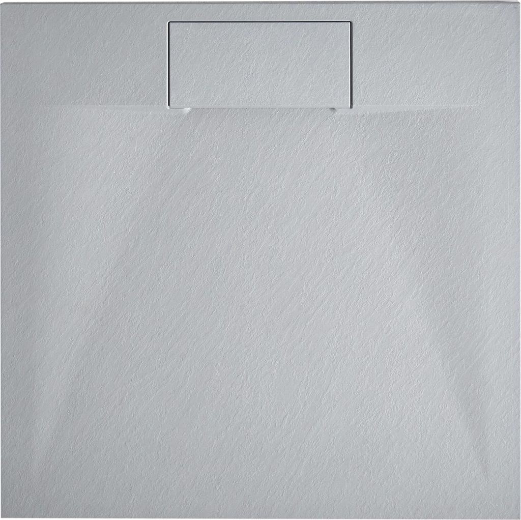 BELIANI Duschwanne Grau SMC-Masse Steinoptik Flach Quadratisch 80x80 cm mit Ablauf Seitlich Ablaufgarnitur Ablaufrinne Schürze 3 cm Hoch Duschtasse