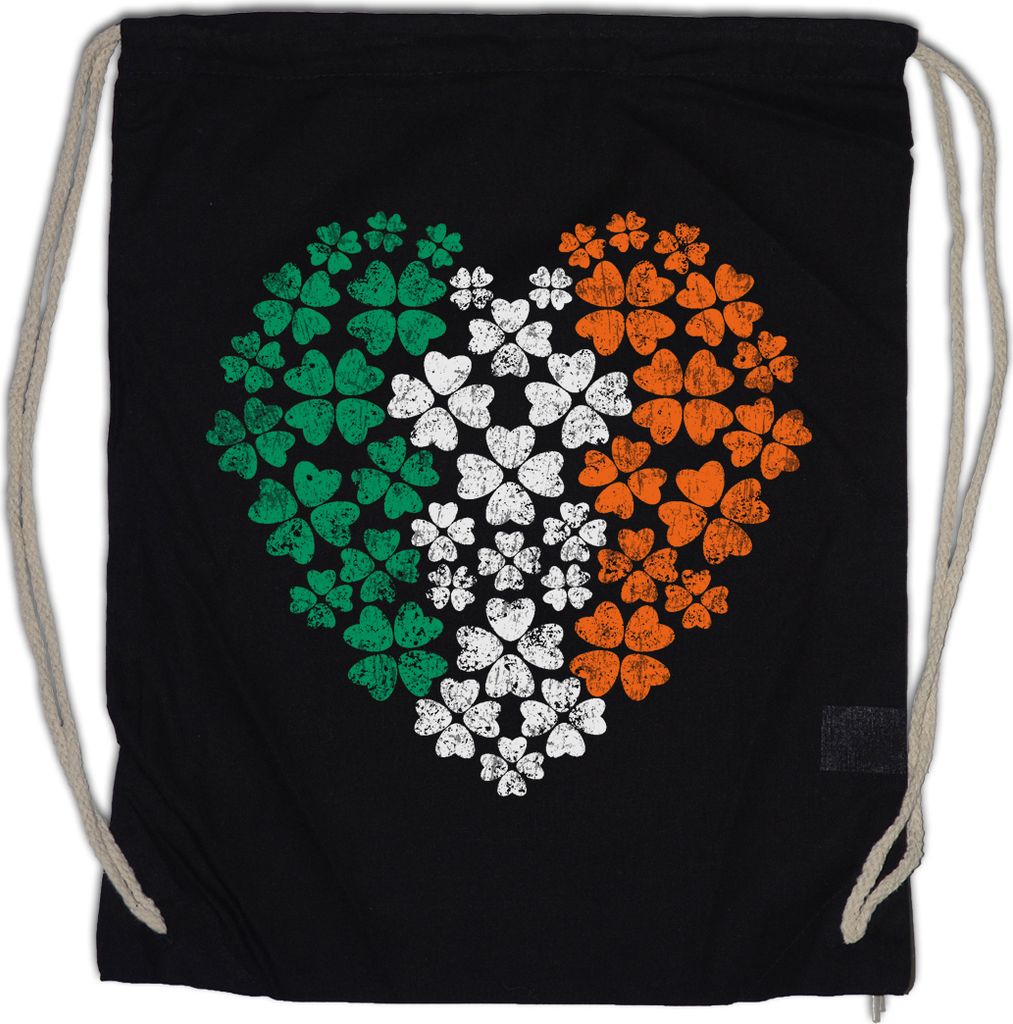 Urban Backwoods Irish Cloverleaf Heart, Turnbeutel, Farbe: Schwarz