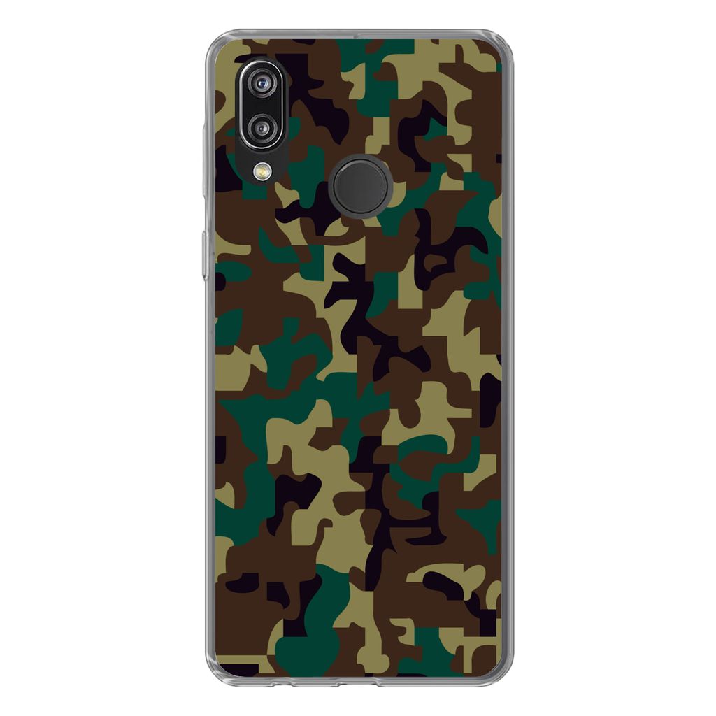 MuchoWow Handyhülle Schutzhülle Hülle für Huawei P20 Lite (2020) Camouflage-Muster mit dunklen Farben Silikon Softcase Handy Hülle - Kartenh...
