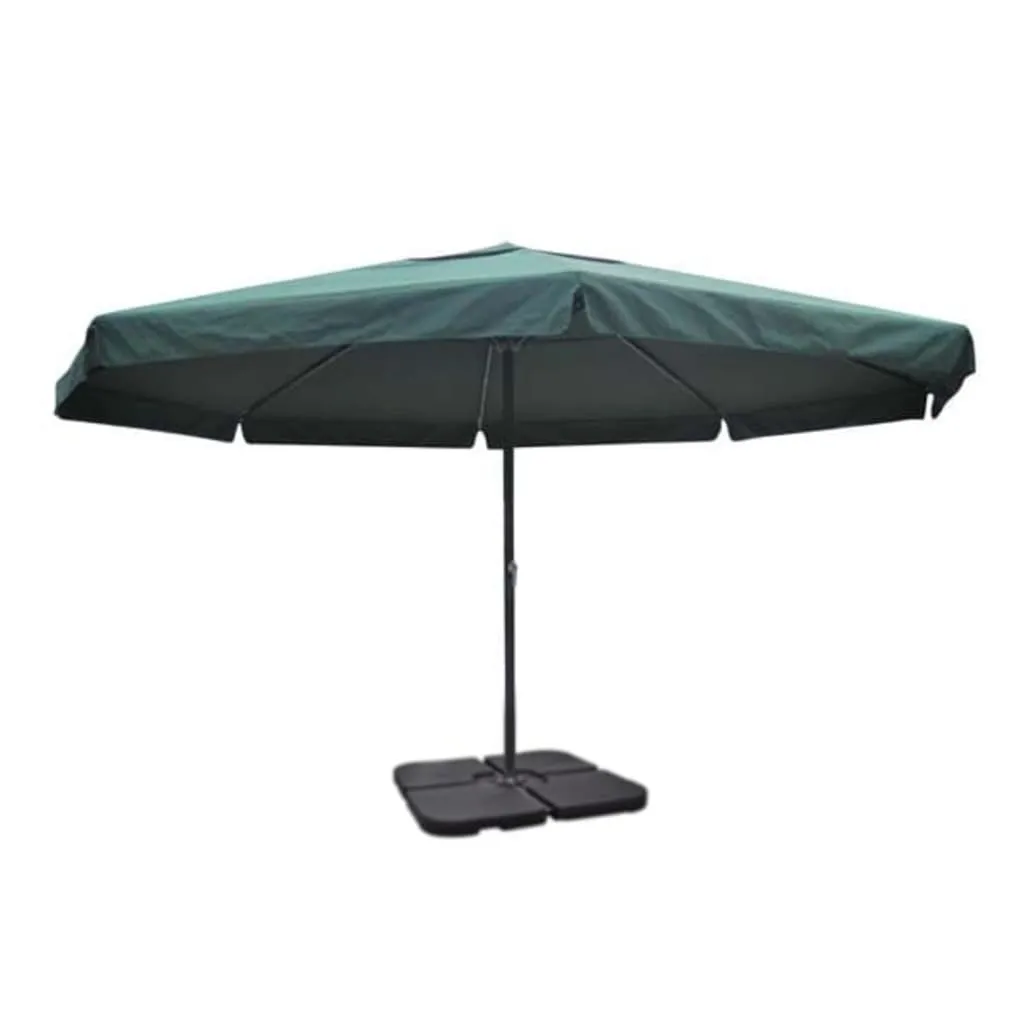 Parasol de terrasse vert et pied transportable pour ombrage modulable