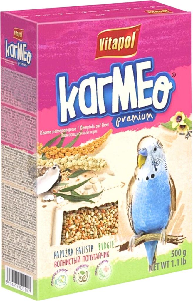 A box of bird food for budgies.