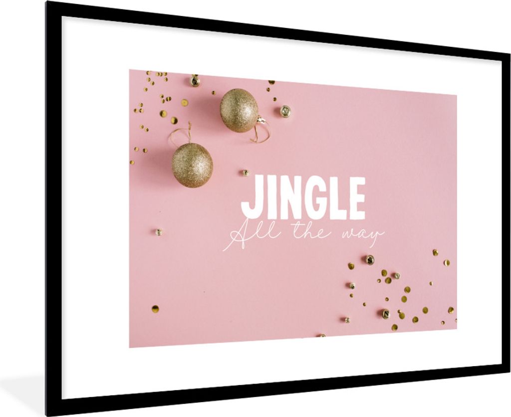 MuchoWow Gerahmtes Poster Winter - Rosa - Gold 90x60 cm - Poster mit Schwarzem Bilderrahmen Wandposter Rahmen Foto Bilder - Wanddekoration - Fotos