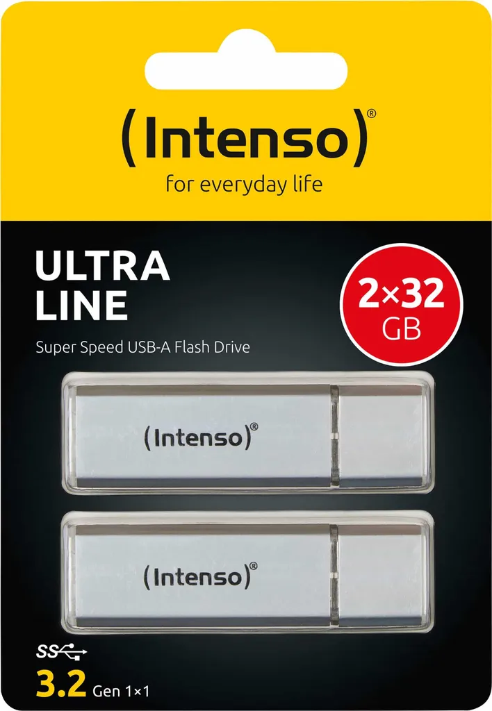 Lot de 2 Clés USB 32 Go Intenso Ultra Line Argentée en Aluminium Robuste