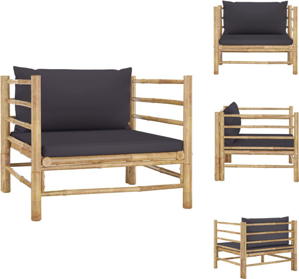 vidaXL Gartensofa mit Dunkelgrauen Kissen Bambus - Gartensofaelemente