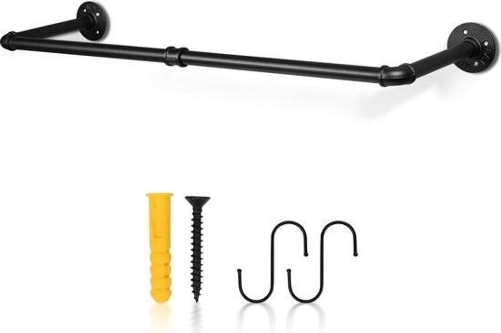 Kleiderstange - Wandgarderobe - Kleiderständer - Kleiderstange - 1 Stück - Premium Metall - 92 cm - Schwarz - Hängeleiste - Garderobenstange - W...