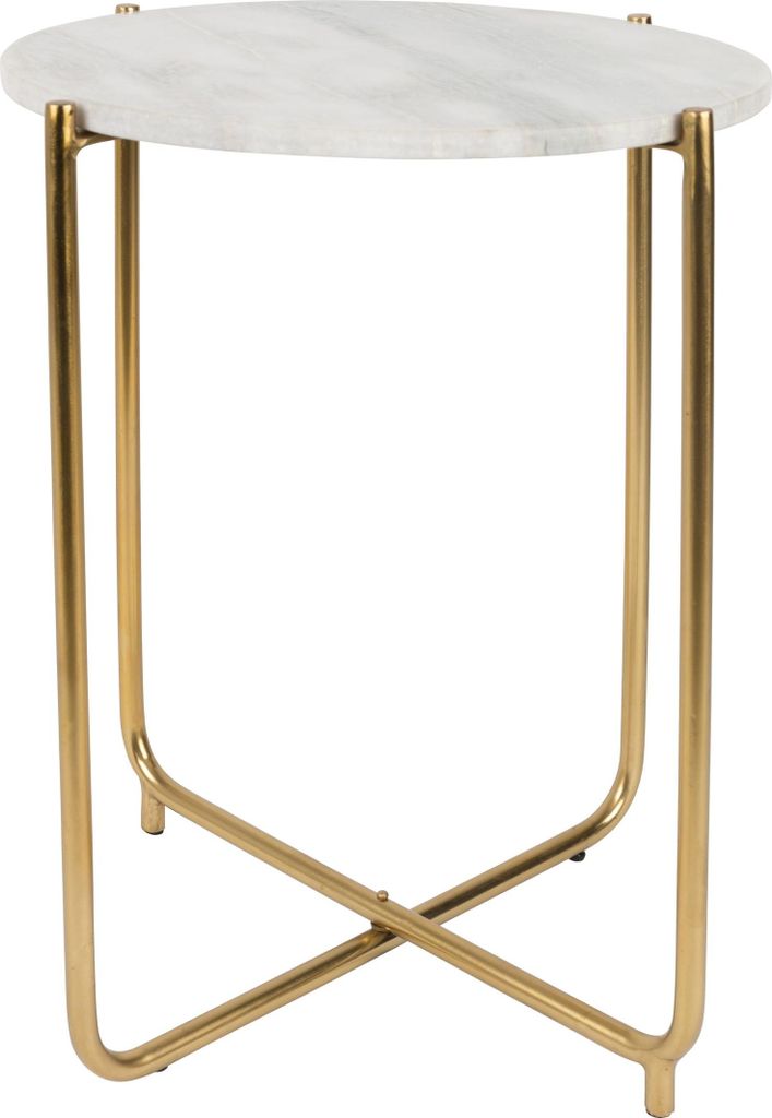 Housecraft Living Timpa Beistelltisch Marmor Rund 44x44 cm Weiß/ Gold