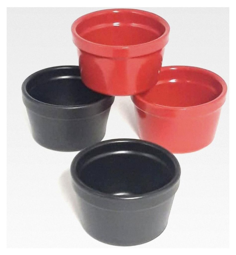 Soufflé-Auflaufform, Durchmesser 9,5 cm, Farben Rot und Schwarz, 4 Stück