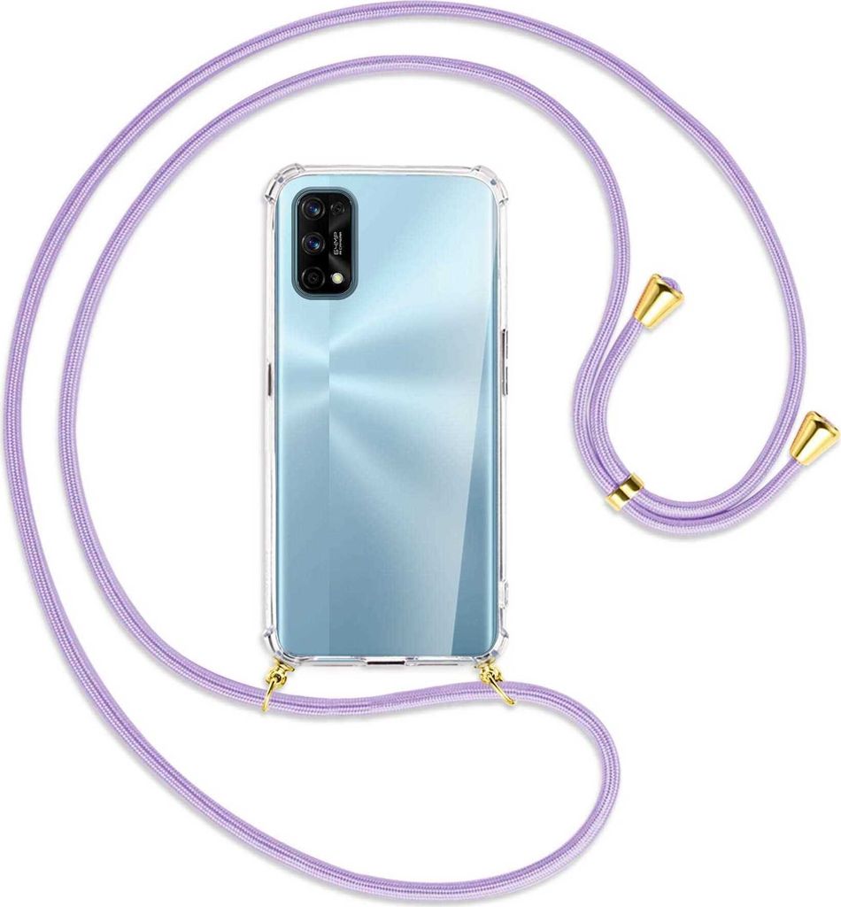 Handykette Backcover-Schutzhülle mit Band (Metall goldfarben) für Realme 7 Pro - violett