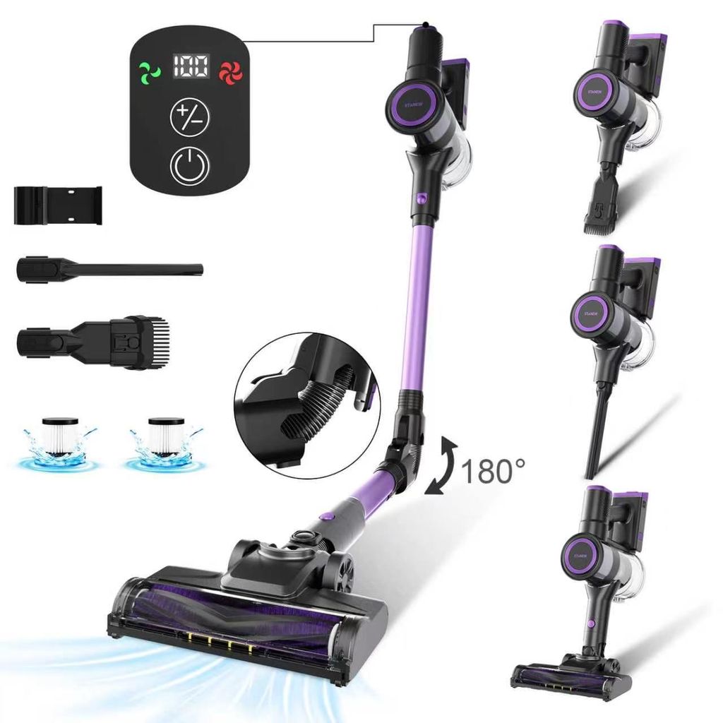 Stanew Akku Staubsauger Faltbar, 45Kpa Kabelloser Staubsauger, 550W Cordless Vacuum Cleaner, 30Min. Laufzeit, LED, für Tierhaare Teppich Auto Sofas