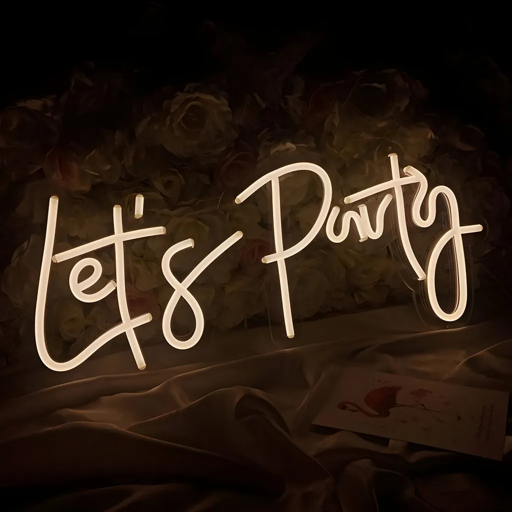 Néon LED Blanc Lets Party 38x15cm - Déco Murale Sans Chaleur ni Bruit