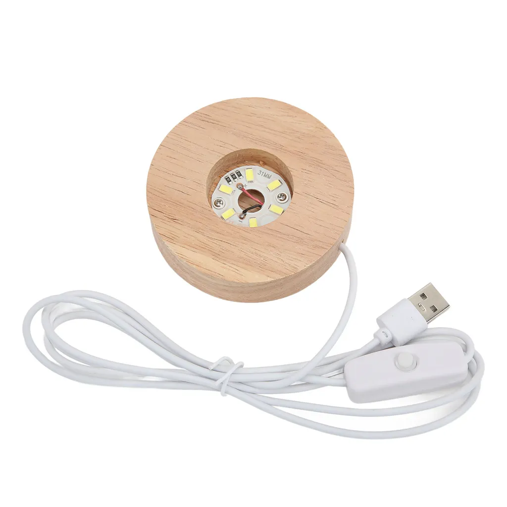 Base luminosa a LED, interfaccia USB, materiale in legno di quercia, rotonda, spessore 2 cm/0,8 pollici, lampada luminosa decorativa per la casa, 5 V