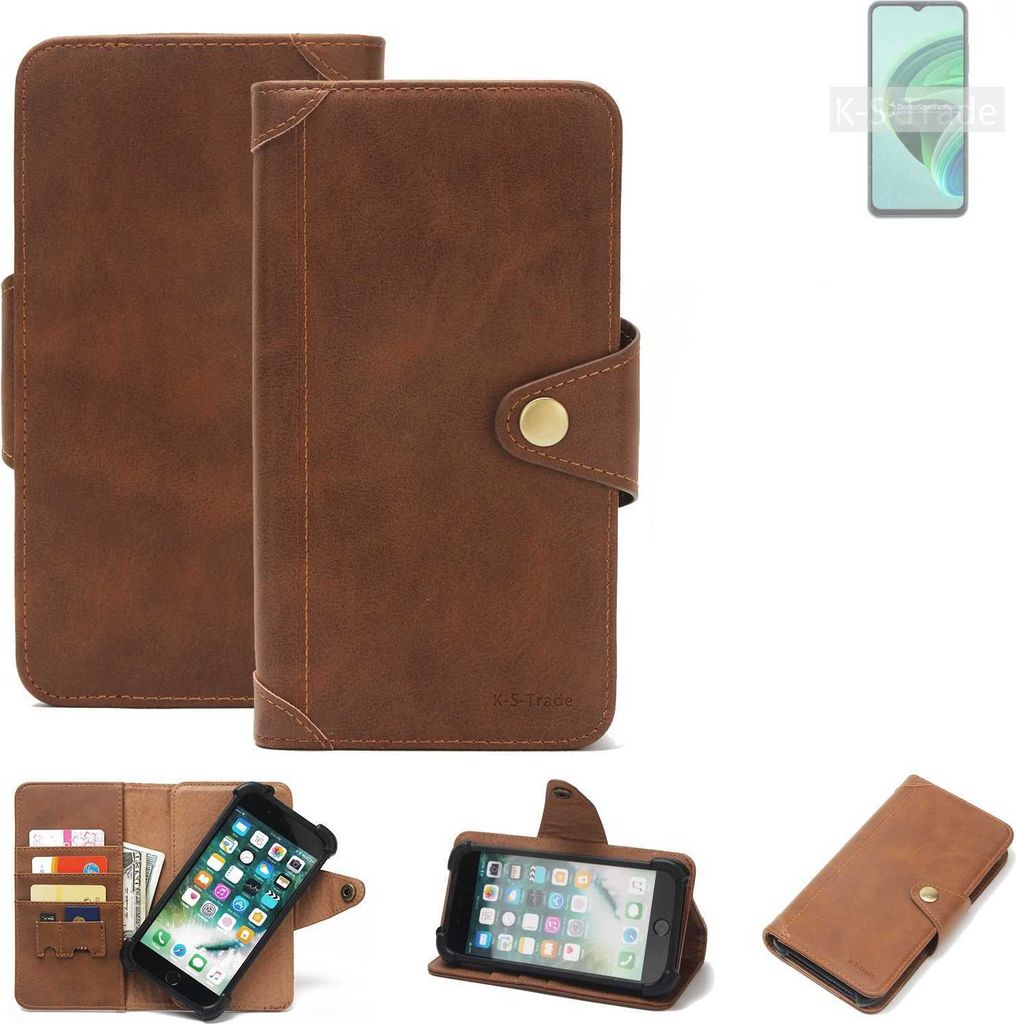 K-S-Trade Handyhülle für Xiaomi Redmi 10 5G Schutz Hülle Walletcase Bookstyle Tasche Case Handytasche Wallet Flipcase Cover PolyurethanBraun (1x)