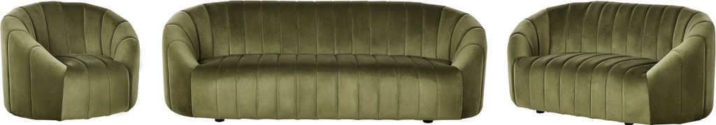 BELIANI Sofa Set Dunkelgrün Samt 3-Teilig Niedrige Rückenlehnen Gesteppt Oval Muschel Retro Wohnzimmer Sitzgruppe Sessel 2-Sitzer und 3-Sitzer Sofa