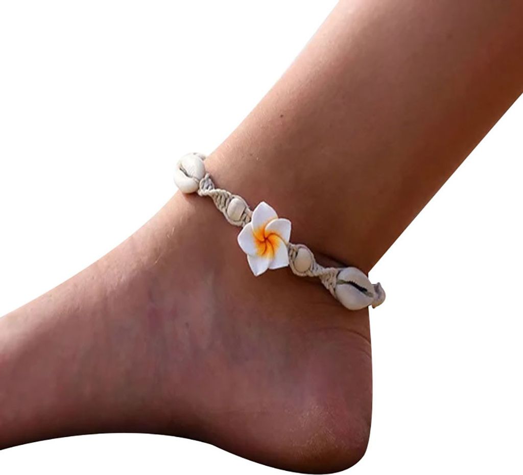 Böhmisches gewebtes Muschelblumen-Knöchelarmband, handgefertigter Damen-Strand-Fußschmuck-2#