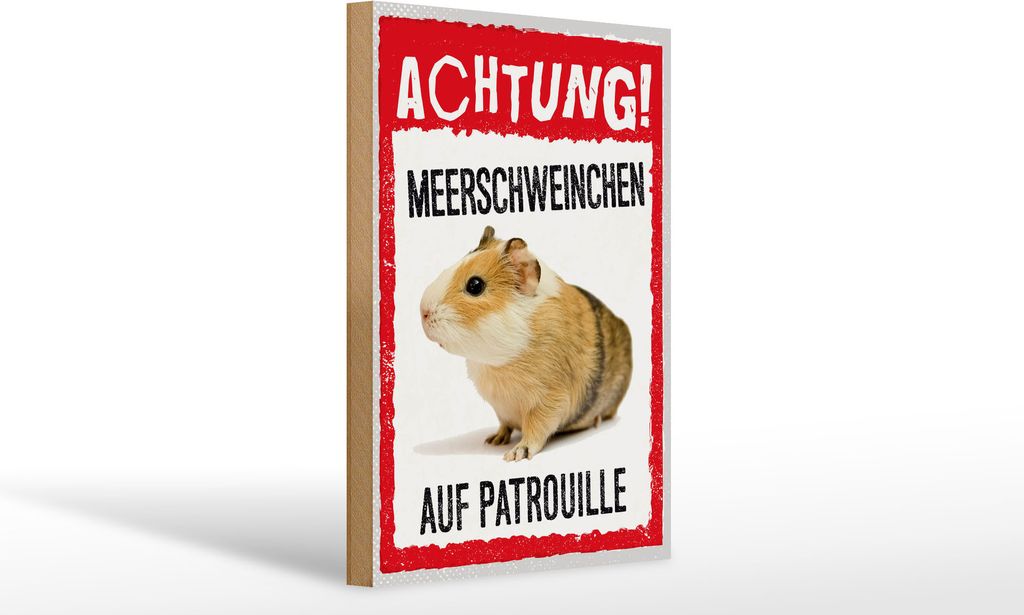 Holzschild Achtung Meerschweinchen Patrouille, 30x20 cm, Holzschilder Nagetiere Stall
