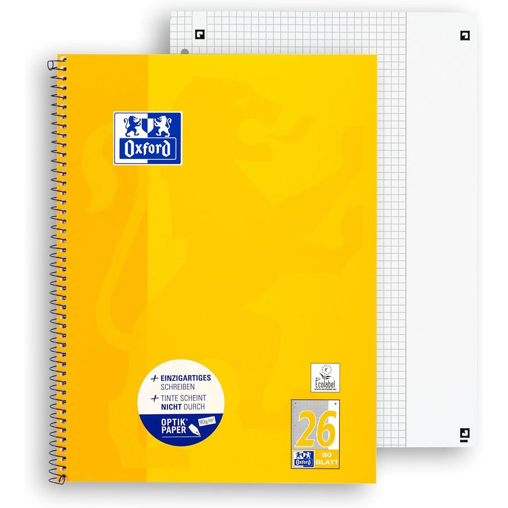 Oxford Collegeblock A4+220x295mm 80 Bl. Kariert Rand weiß R Produktbild 