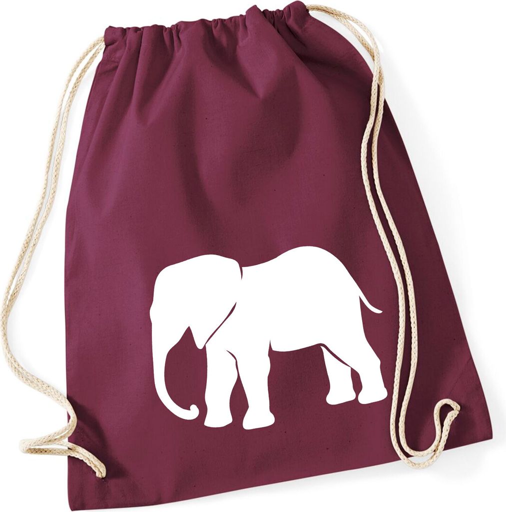 Huuraa Turnbeutel Elefant Silhouette 12 Liter Burgundy Baumwolle Rucksack Geschenkidee