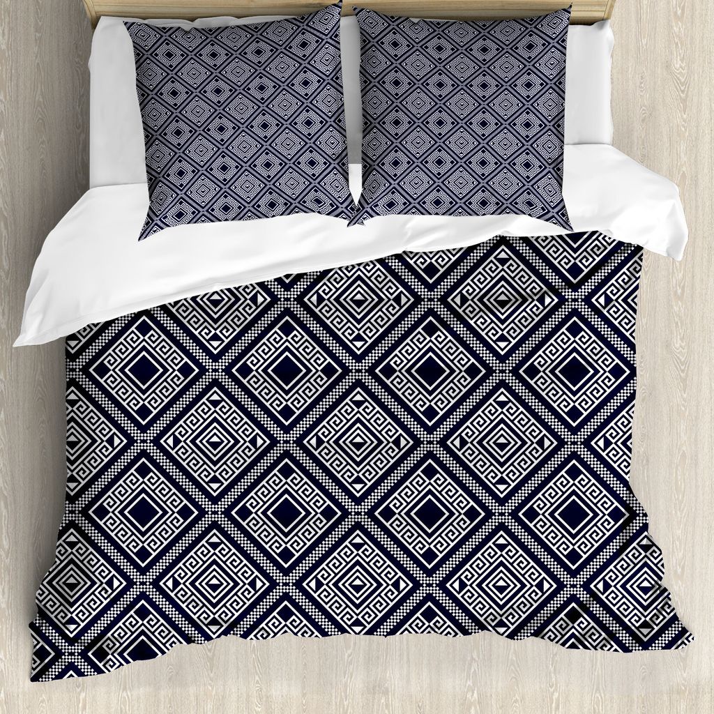 ABAKUHAUS Abstrakt Bettbezug Set für Einzelbetten, Rhythmische zweifarbige Motive, Milbensicher Allergiker geeignet mit Kissenbezug, 155 cm x 220 ...