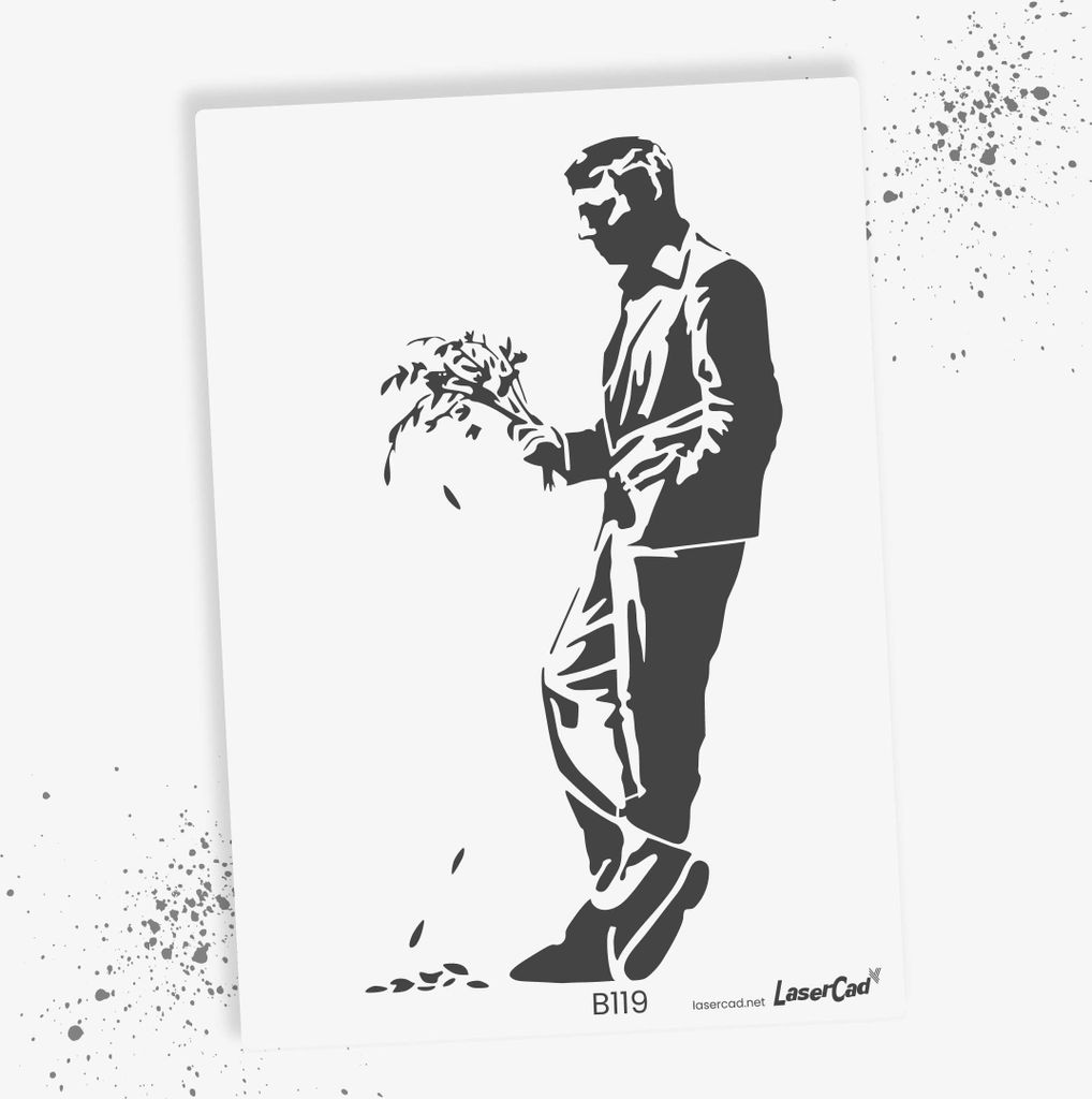 LaserCad Schablonen BANKSY Streetart  (B119, Waiting in Vain, DIN A2) Stencil für Graffiti, Airbrush, Deko