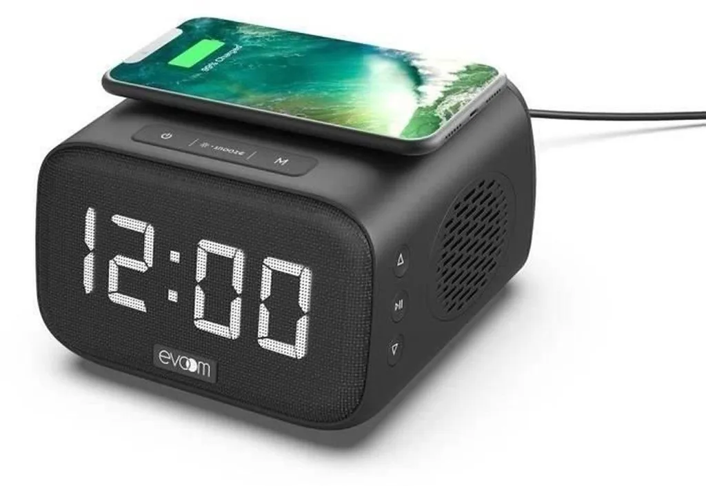 Réveil induction EVOOM SOUNDUP avec enceinte Bluetooth et chargeur noir