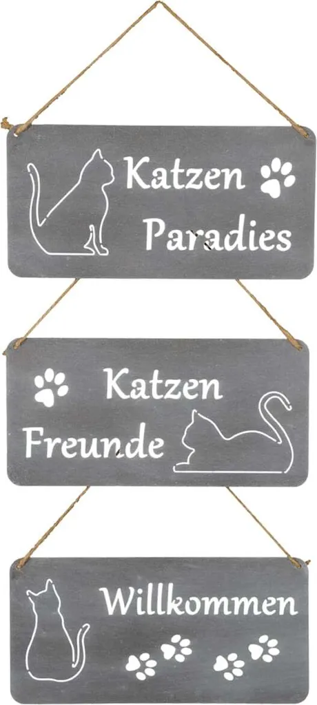 Décoration murale chats gris en bois à suspendre (set de 3 pièces)