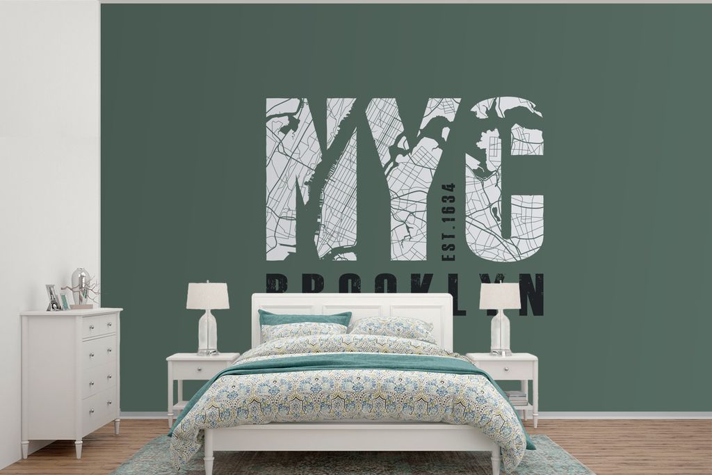 MuchoWow Fototapete für Wohnzimmer oder Schlafzimmer Wandtapete Vinyl Motivtapete New York - Brooklyn - Grün - 525x350 cm - Das Hintergrundbild