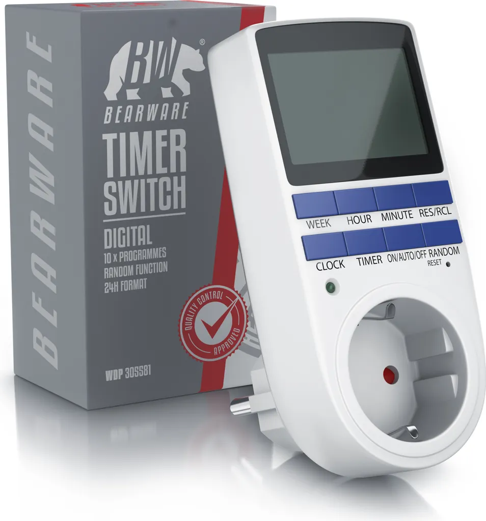 Programmateur Journalier Digital Bearware : Pack de 3 Prises Électriques - 7