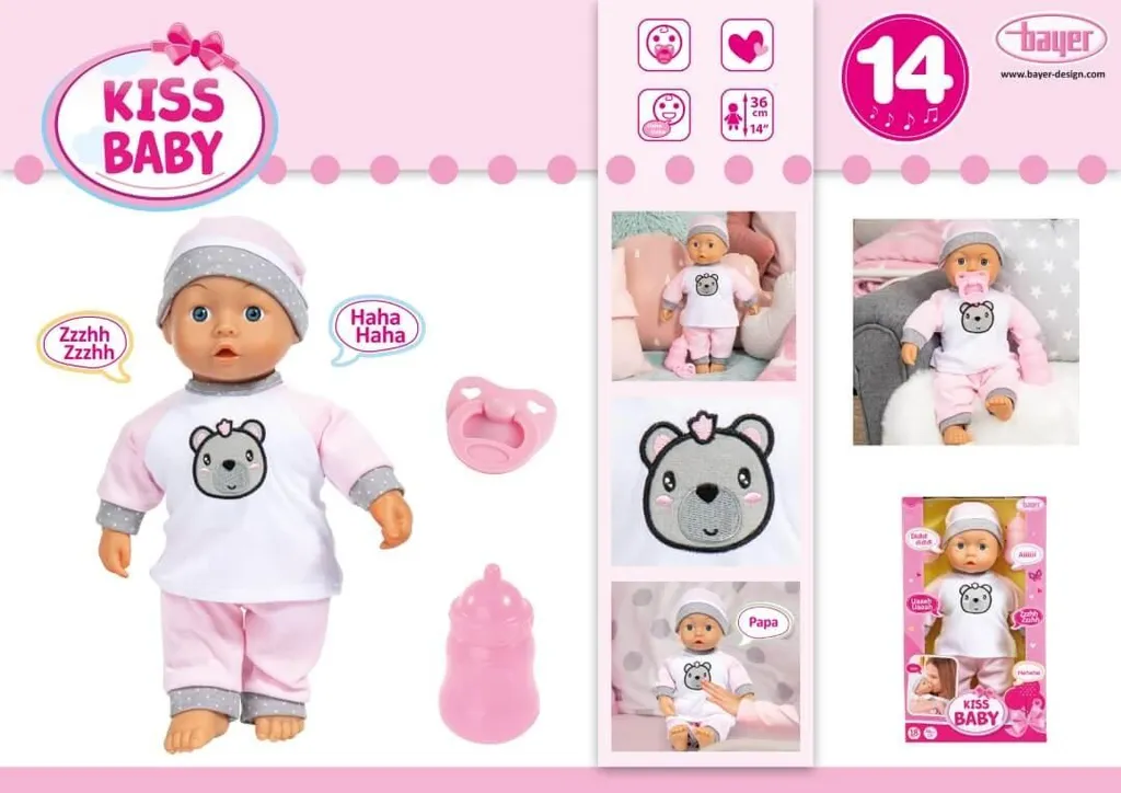 Poupée fonctionnelle Kiss Baby 36 cm - Bébé interactif réaliste