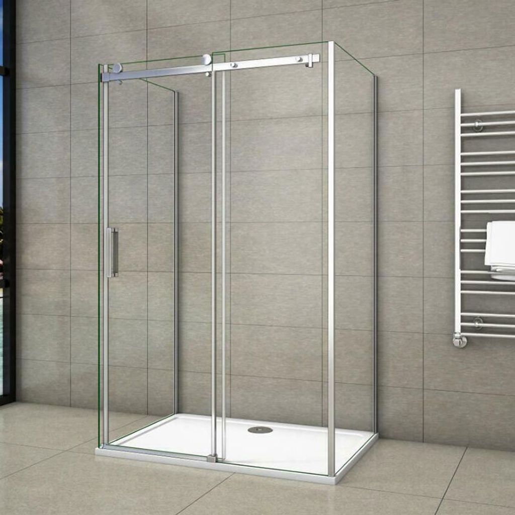U-Form Duschkabine 155x195cm Schiebetür mit 80x80x195cm Seitenwand 8mm ESG-NANO Glas U-Form Duschabtrennung Sicherheitsglas Klarglas