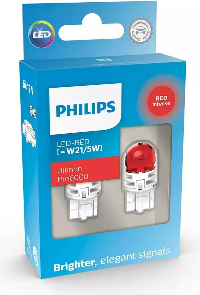Ampoule LED W21/5W Feux Stop Philips Ultinon Pro6000 SI Rouge 2pcs