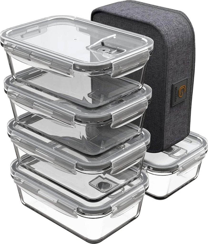 Bento-Lunchbox mit Lunch-Tasche - ideale Brotdose für Meal Prep - BPA-frei - 5 x 840 ml