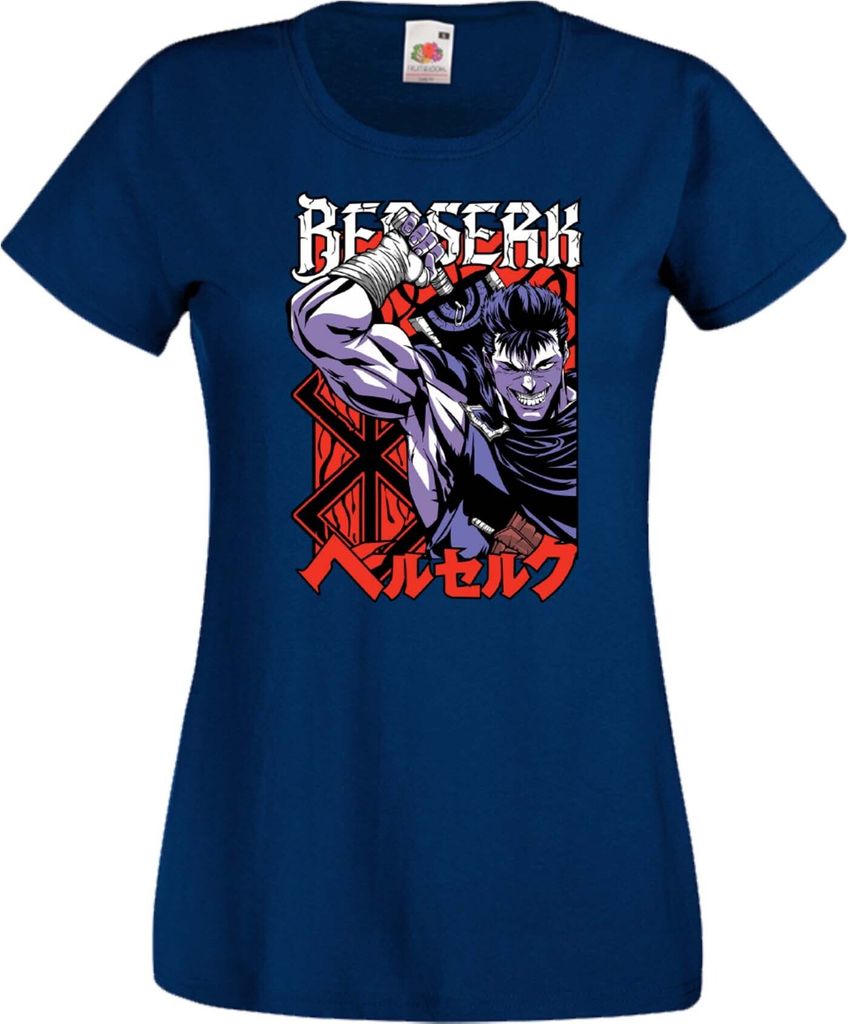Damen T-Shirt Anime Manga Berserk Guts Berserker, Lady XS / Dunkelblau