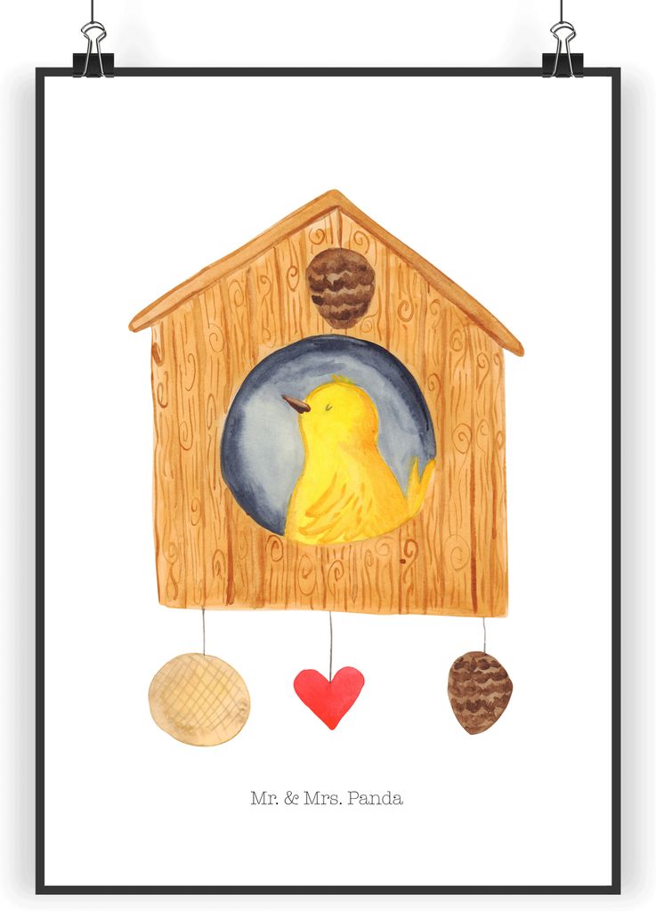 Mr. & Mrs. Panda Bild Vogelhaus Home DIN A3 - Weiß - Geschenk, Hausbau, Lustige Sprüche, Haus, wanddeko, Umzug, Kunstdruck, Wanddekoration, Plaka...