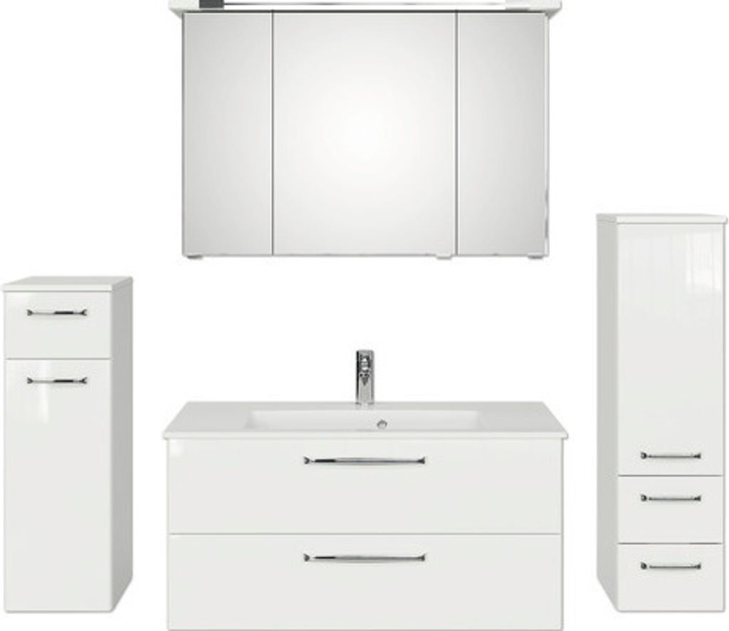 Badmöbel-Set Pelipal Kumba BxHxT 167 x 200 x 50 cm Frontfarbe weiß glanz 5-teilig und mehr mit Mineralguss-Waschtisch we