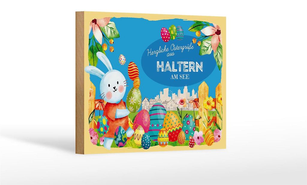 Holzschild Ostern Ostergrüße 18x12 cm HALTERN AM SEE Geschenk Dekoration