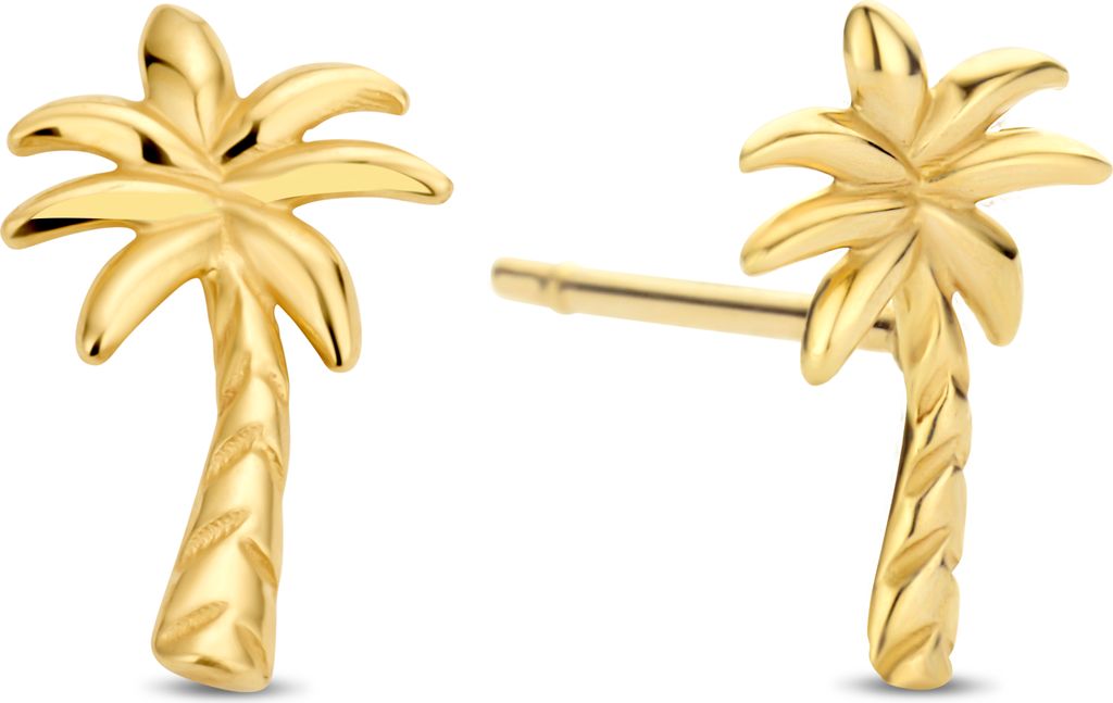 New Bling - 9NBG-0818 - gouden oorbelknopjes palmboom - 14 karaat - 8.50 x 4.98mm