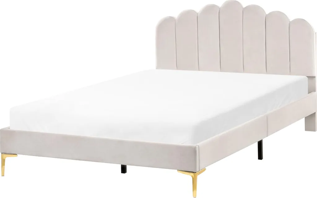 Lit 140x200 robuste en velours crème : fini les bruits avec sommier inclus